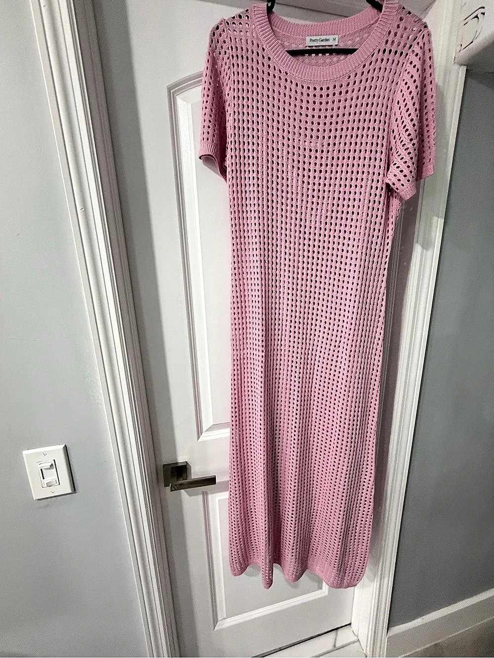 PrettyGarden Crochet Midi Dress in Pink Size Medium